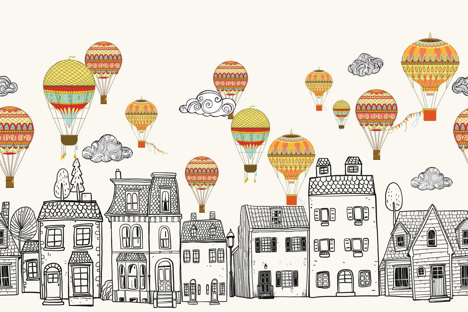             Toile Petite ville avec montgolfières - 90 cm x 60 cm
        
