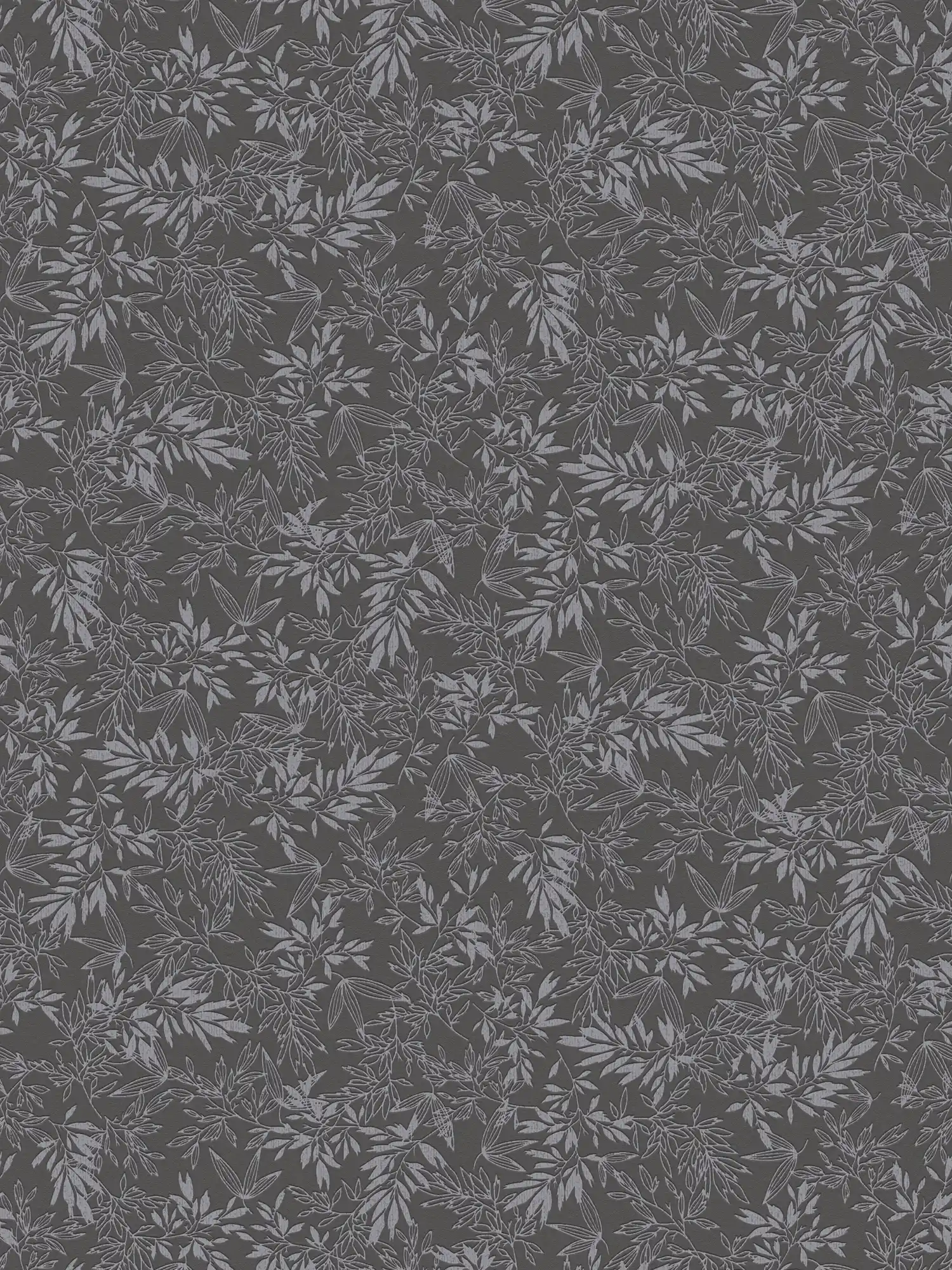 Wallpaper with leaves motif and foam structure - black, grey
