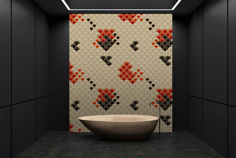             Koi 2 - Koi Digital Print on Cardboard Structure, Abstract & Stylised - Beige, Red | Structure Non-woven
        