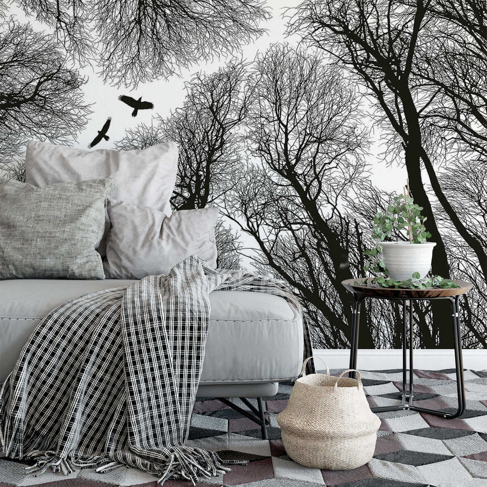             Photo wallpaper treetops black & white
        