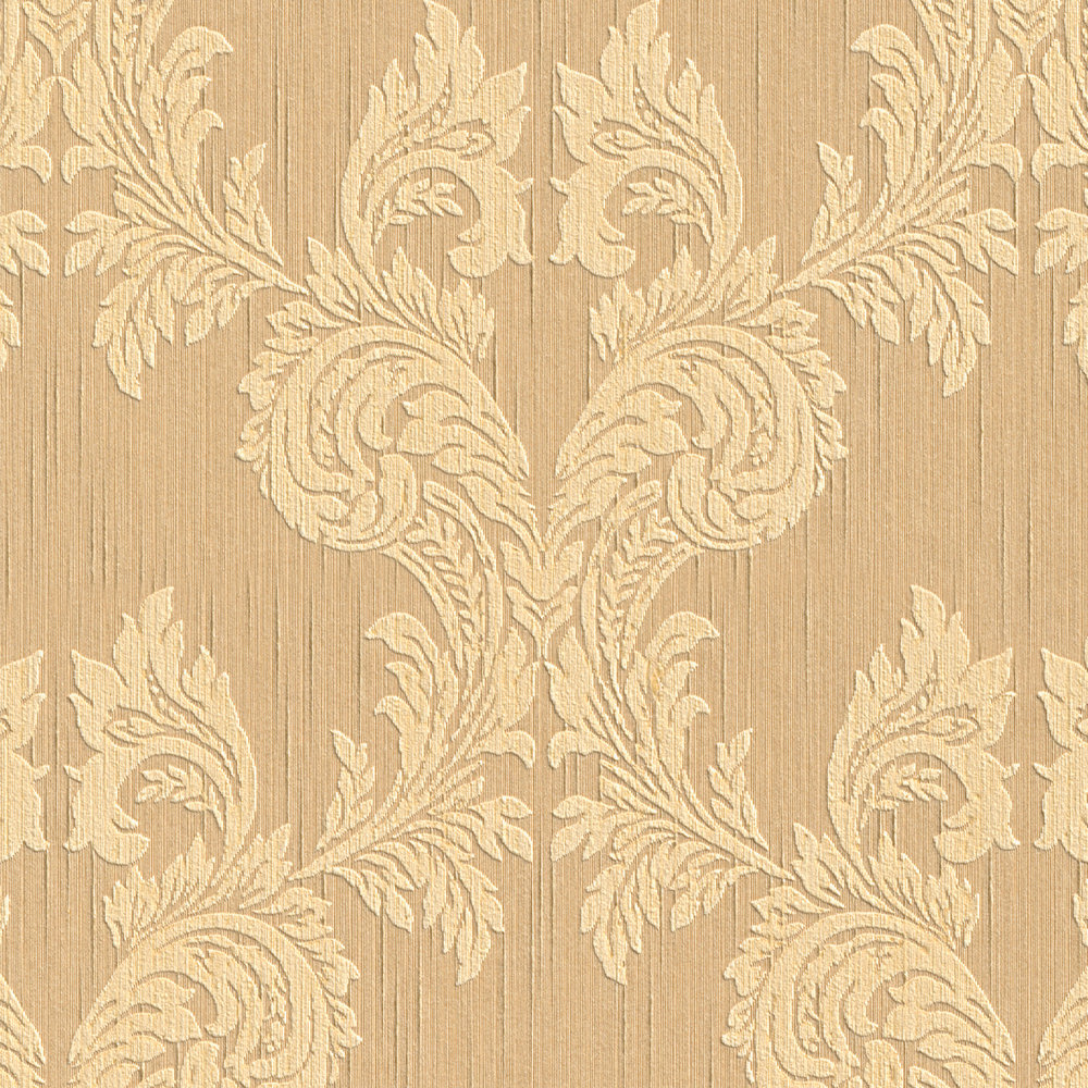             papel pintado estructura textil y patrón ornamental en estilo clásico - naranja
        
