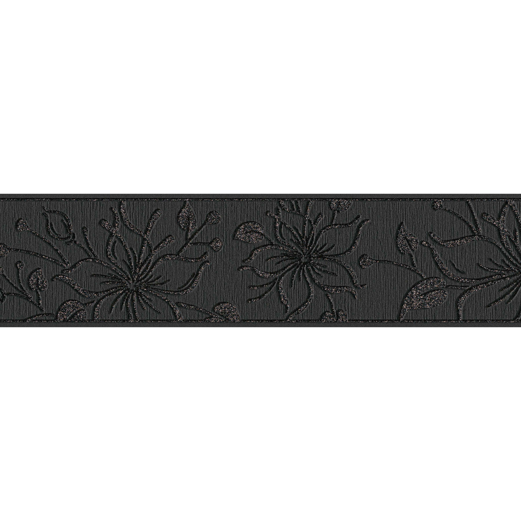         Wallpaper border black flowers & glitter effect - metallic, black
    