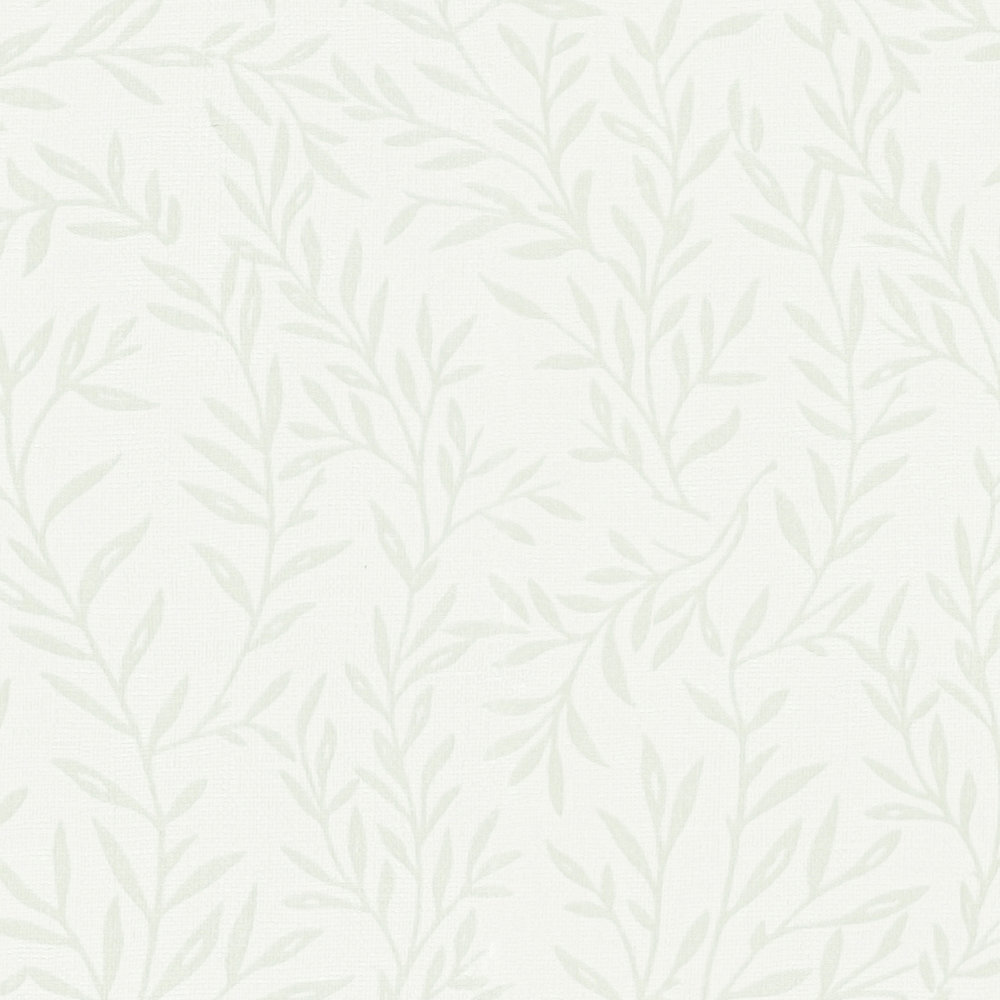             Papel pintado con zarcillos de hojas en estilo campestre - blanco, verde
        