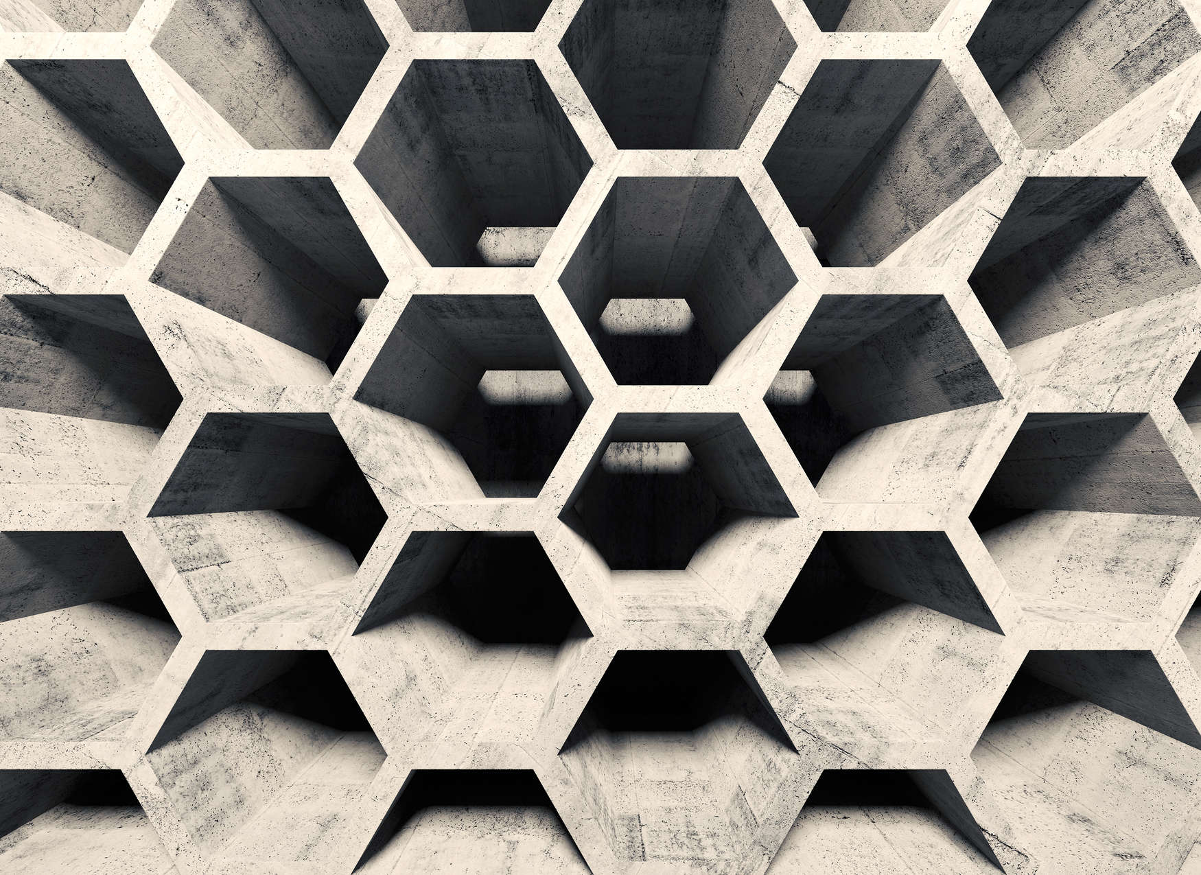             Carta da parati 3D con motivo a nido d'ape e effetto cemento - Grigio, Beige
        