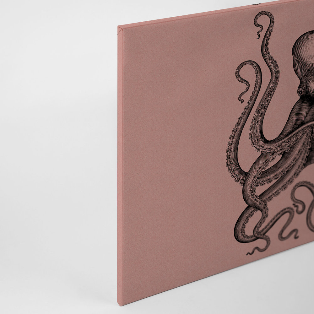             Jules 1 - Canvas schilderij met octopus in teken & retro stijl in kartonnen structuur - 0.90 m x 0.60 m
        