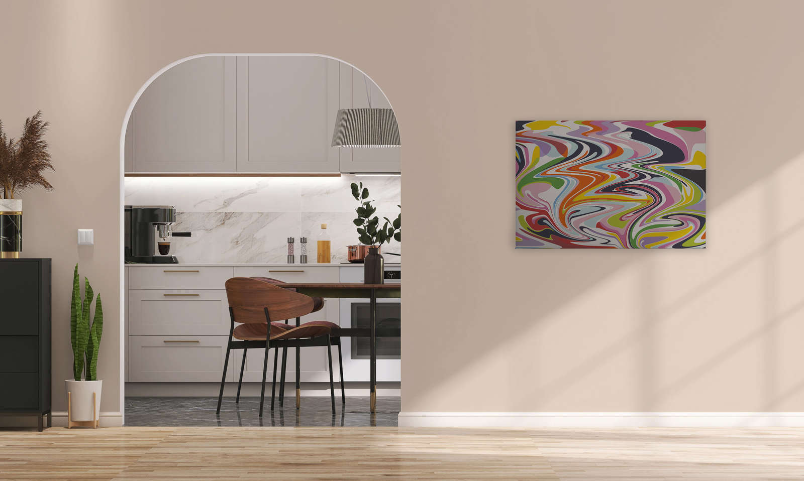             Tableau toile abstrait mélange de couleurs multicolores - 0,90 m x 0,60 m
        
