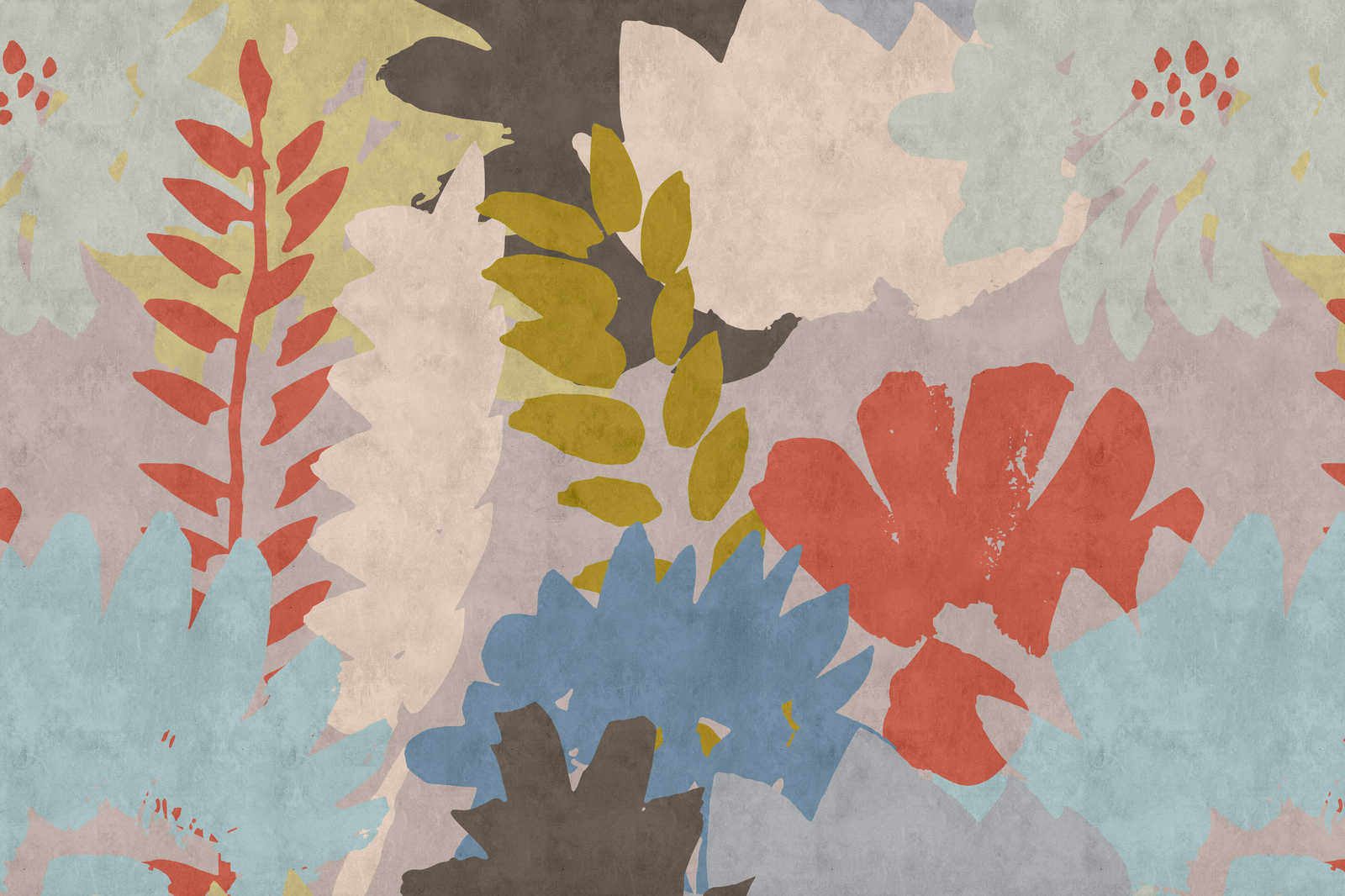             Collage floreale 3 - Quadro astratto su tela con struttura in carta assorbente e motivo a foglie - 0,90 m x 0,60 m
        