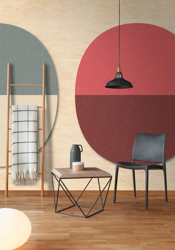             Split ovals 3 - Colourful Wallpaper Oval Retro Pattern - Plywood,Felt Texture - Beige, Blue | Matt Smooth Non-woven
        