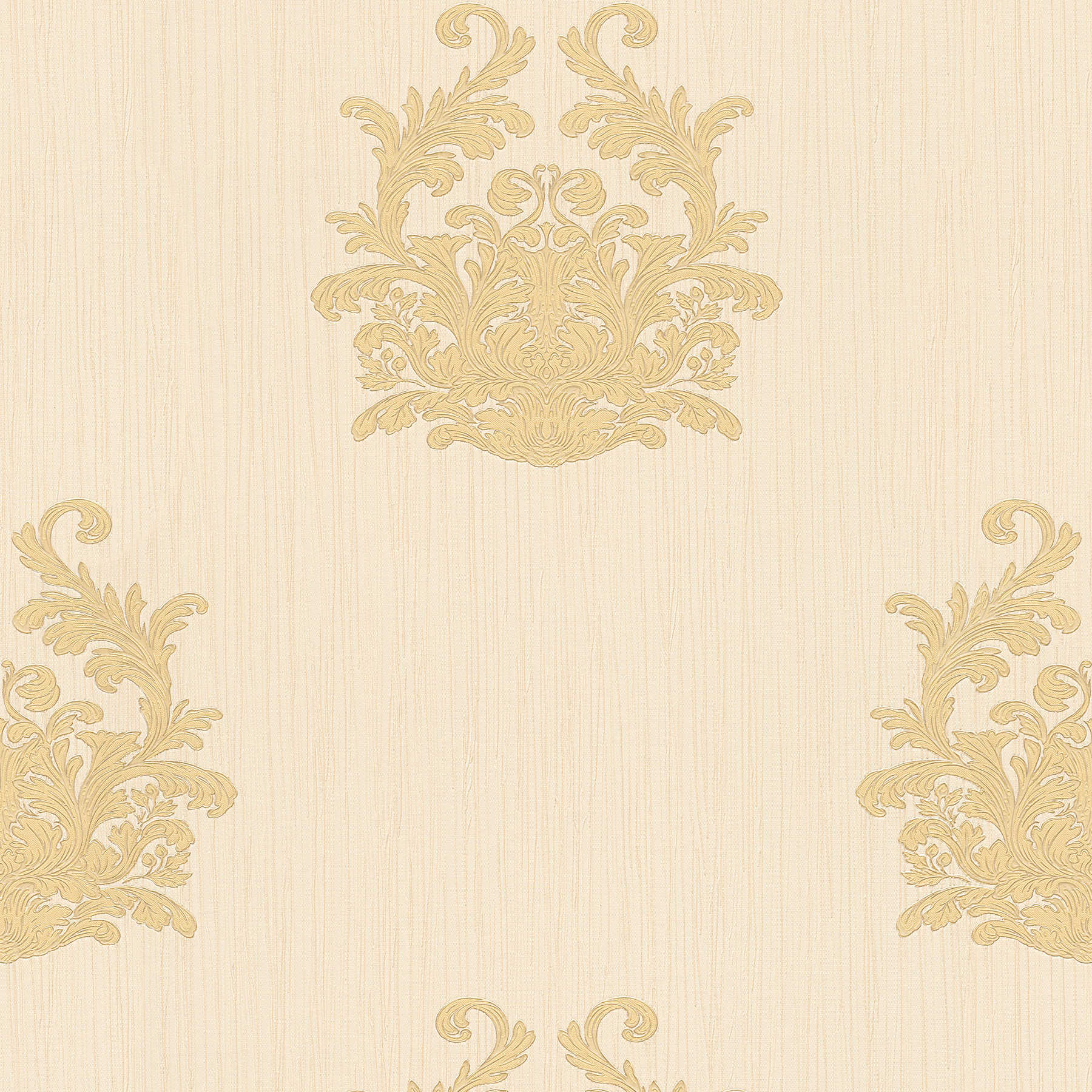 Vliesbehang gouddecor met structuurpatroon & ornamenten - crème, metallic
