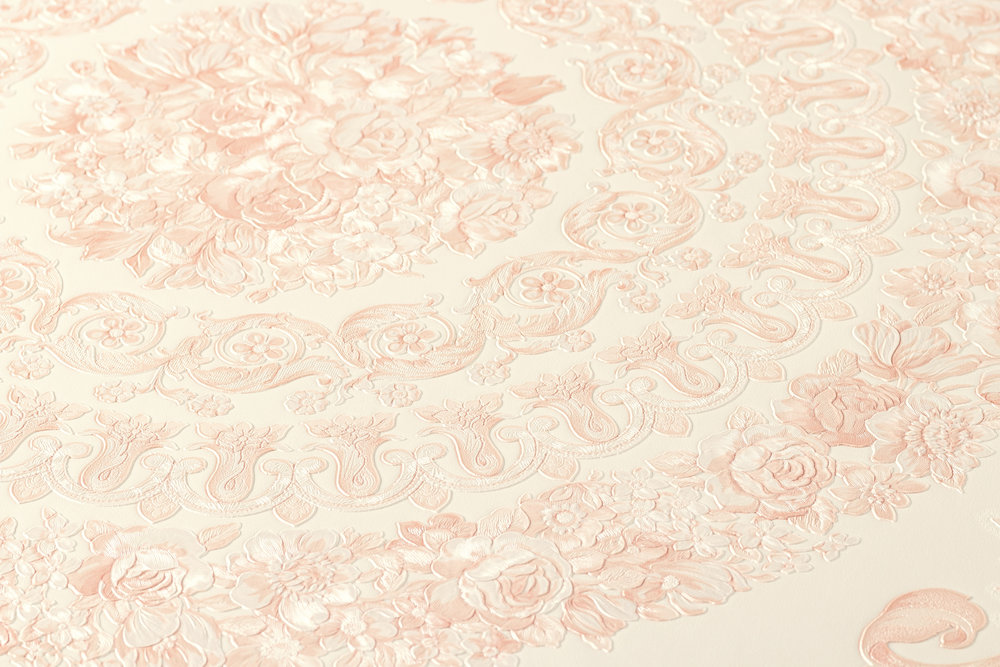             Papier peint luxueux VERSACE Home couronnes et roses - rose, blanc
        