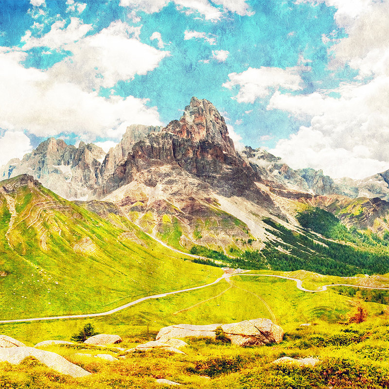Dolomiti 1 - Papier peint Dolomites Rétro Photographie - Revêtement mural en papier buvard - Bleu, Vert | Nacré intissé lisse
