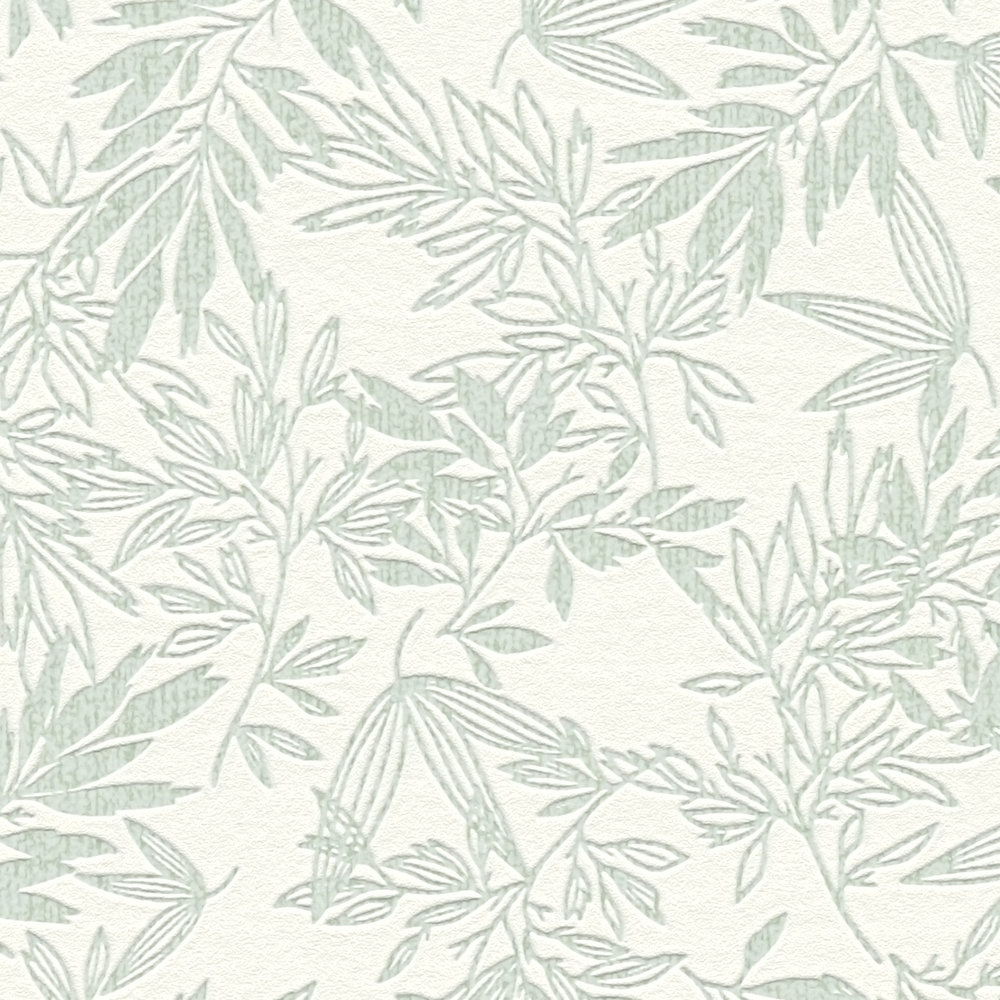             Papel pintado no tejido con motivo de hojas grandes mate - verde, blanco
        