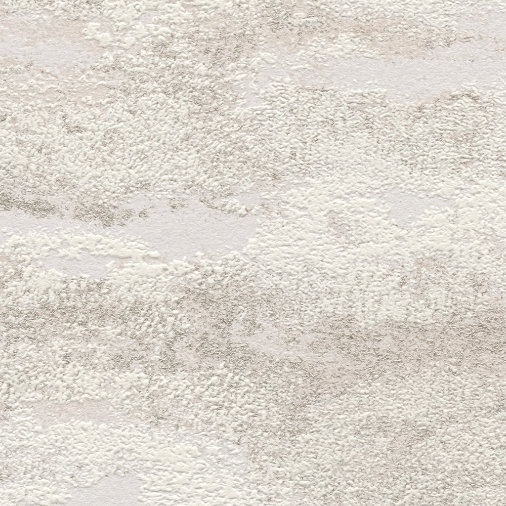             Papier peint intissé avec léger motif de vagues & effet scintillant - blanc, beige
        