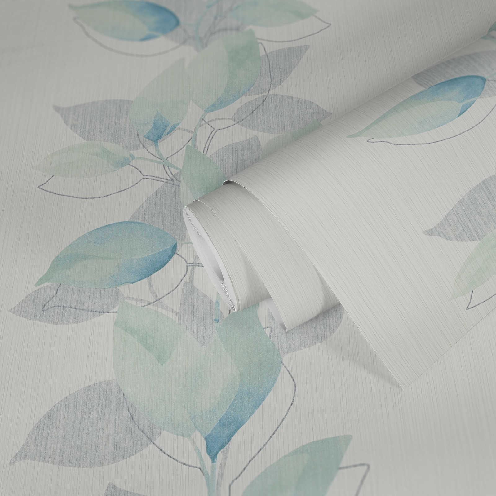             papel pintado no tejido hojas con motivos de acuarela - crema, azul
        