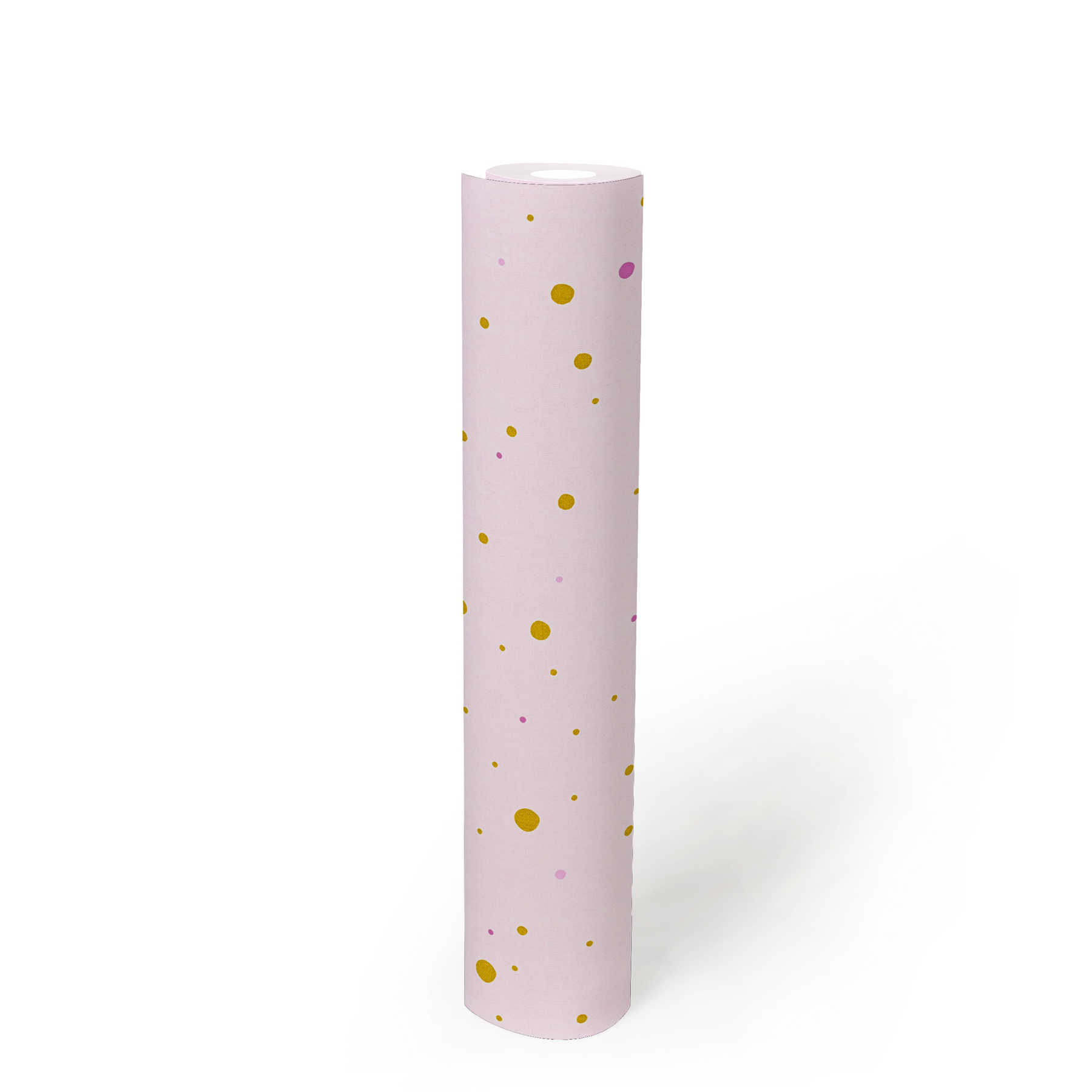             Papel pintado de lunares para niñas con acento dorado - Rosa
        