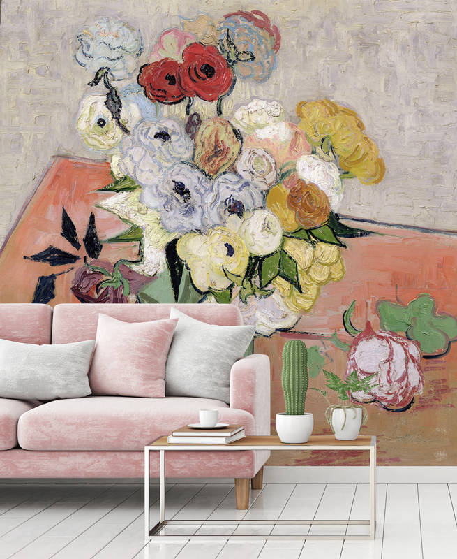             Still life with Japanese vase roses and anemones mural by Vincent van Gogh
        
