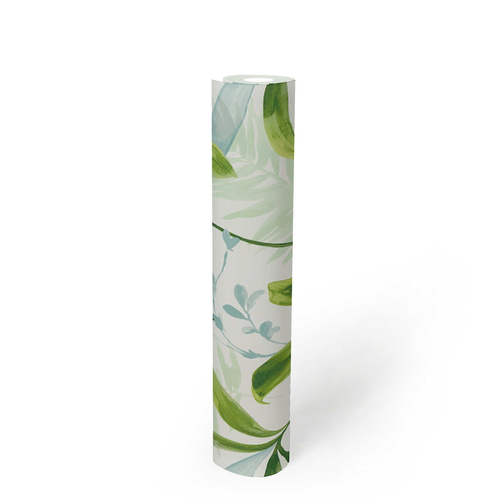            Carta da parati in tessuto non tessuto foglie verdi in stile acquerello - verde, bianco
        