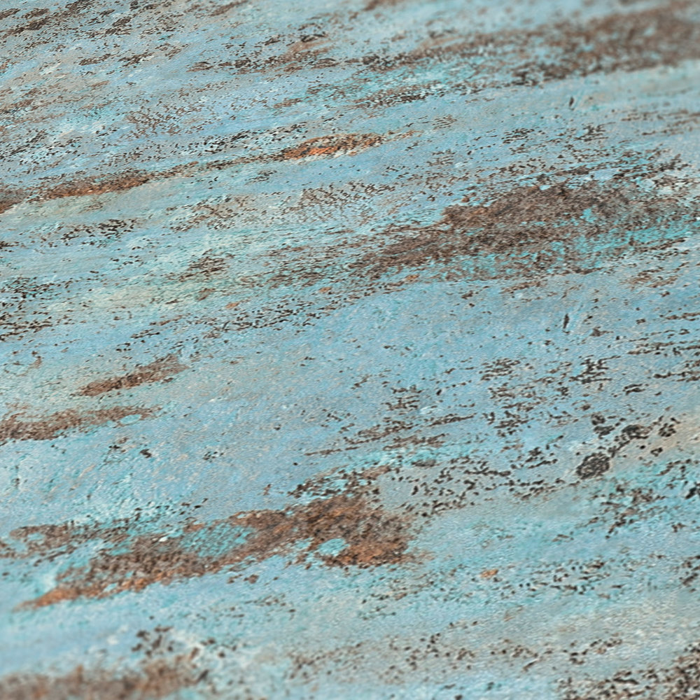             Papier peint intissé aspect rouille design métal rouillé - bleu, marron
        