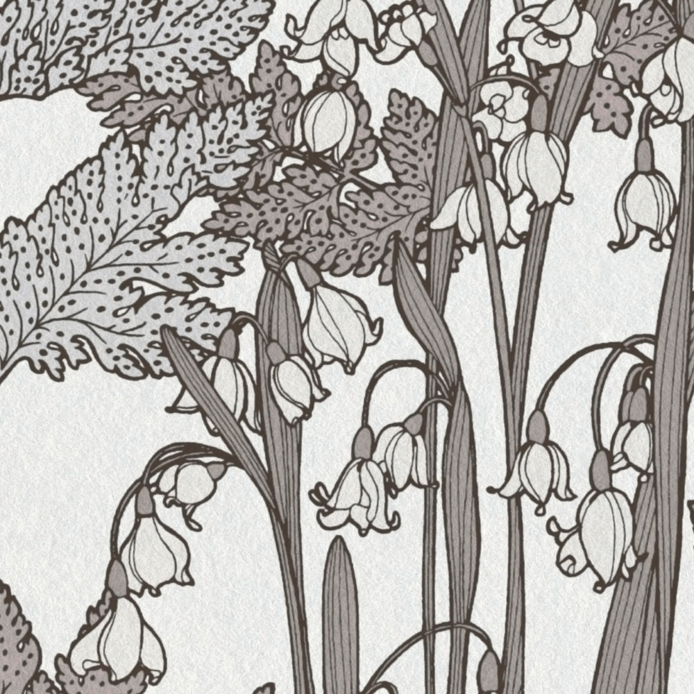             Carta da parati naturale Foglie e fiori in stile country moderno - grigio, bianco
        