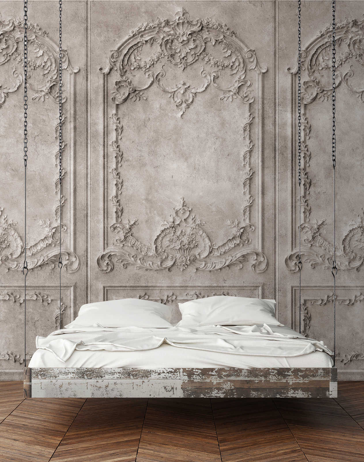             Versailles 1 - Papier peint gris-brun Panneaux en bois de style baroque
        