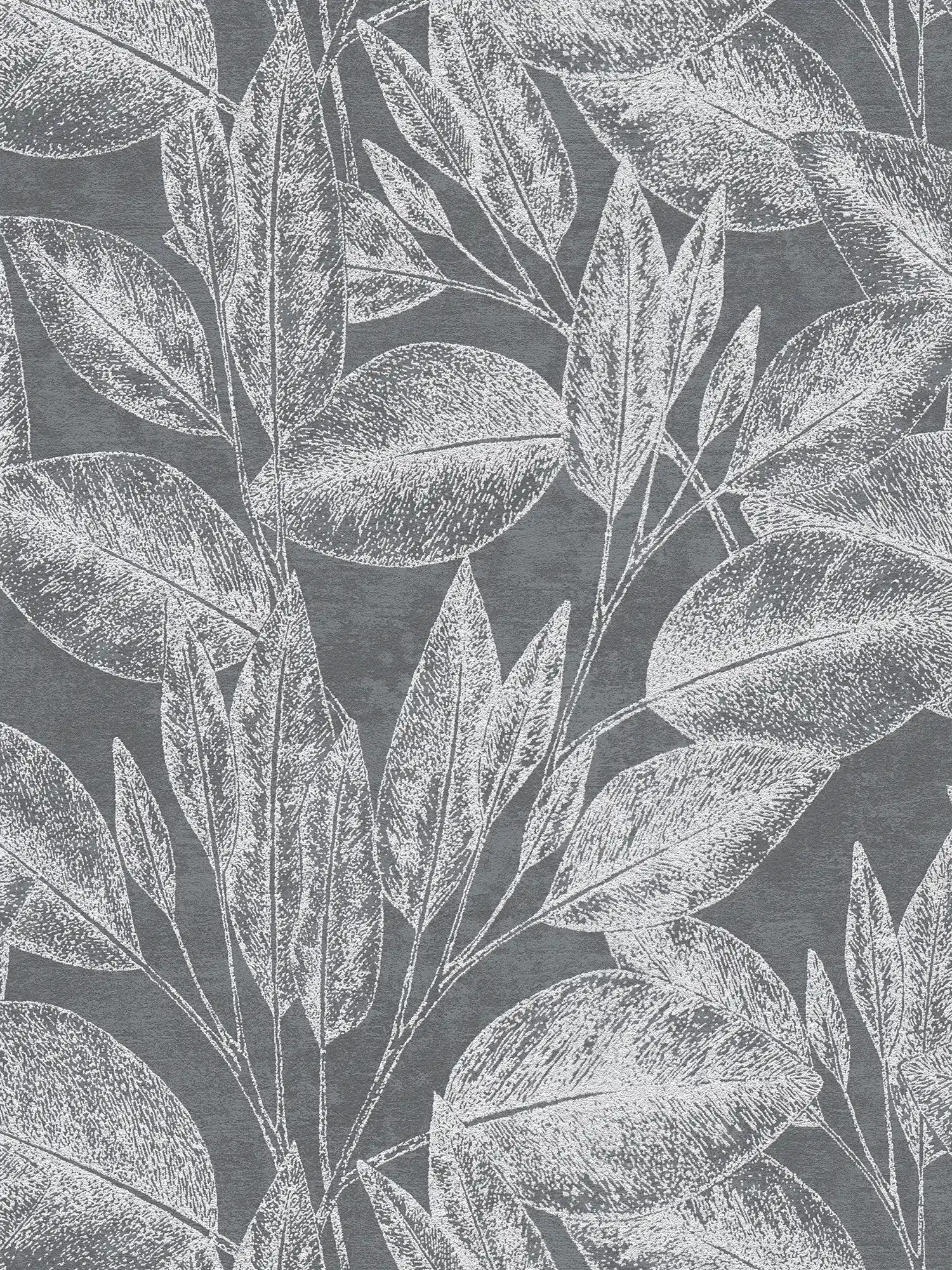 Leaves wallpaper lines art - Black, Metallic

