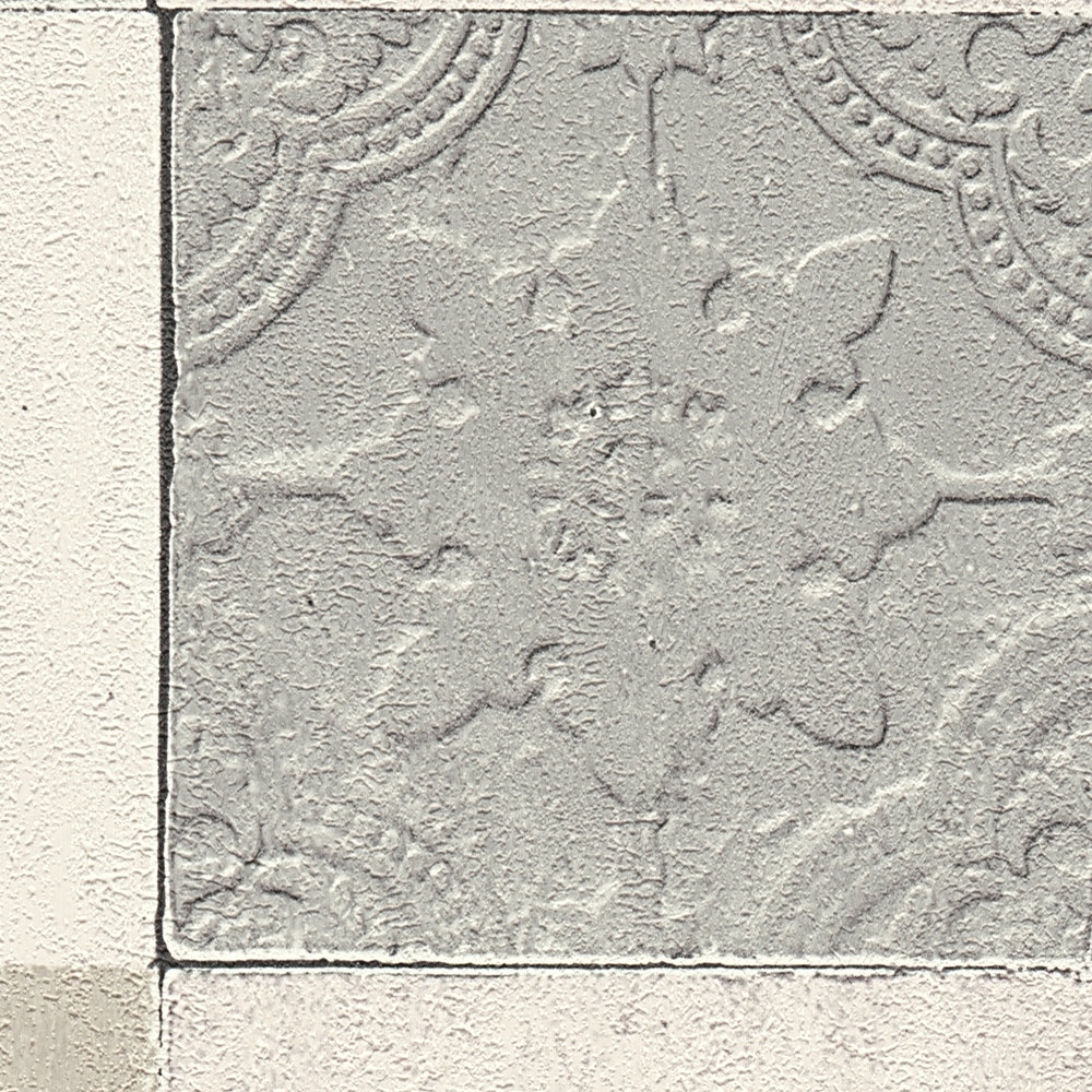             Tegelbehang decoratieve tegels mozaïek - grijs, blauw, crème
        