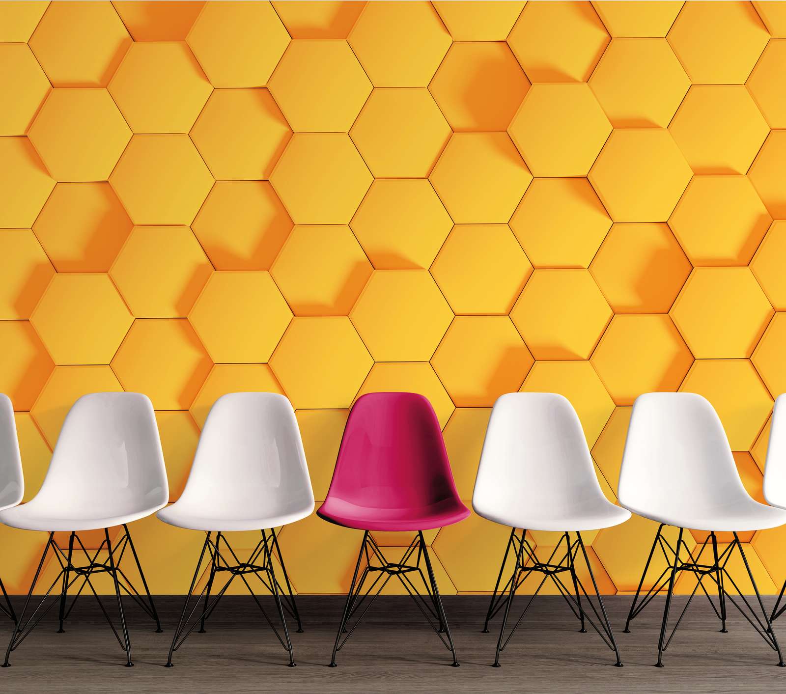             Honeycomb pattern with 3D optics photo wallpaper - Orange
        