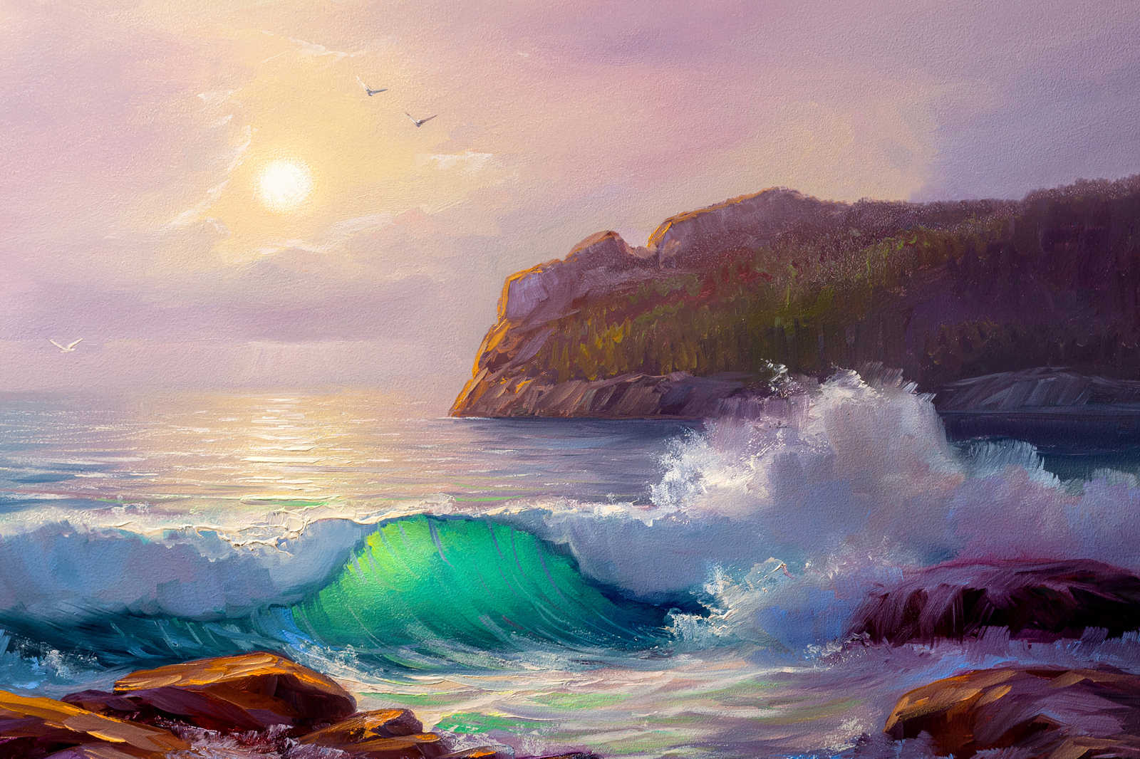             Peinture sur toile d'une côte au lever du soleil - 0,90 m x 0,60 m
        