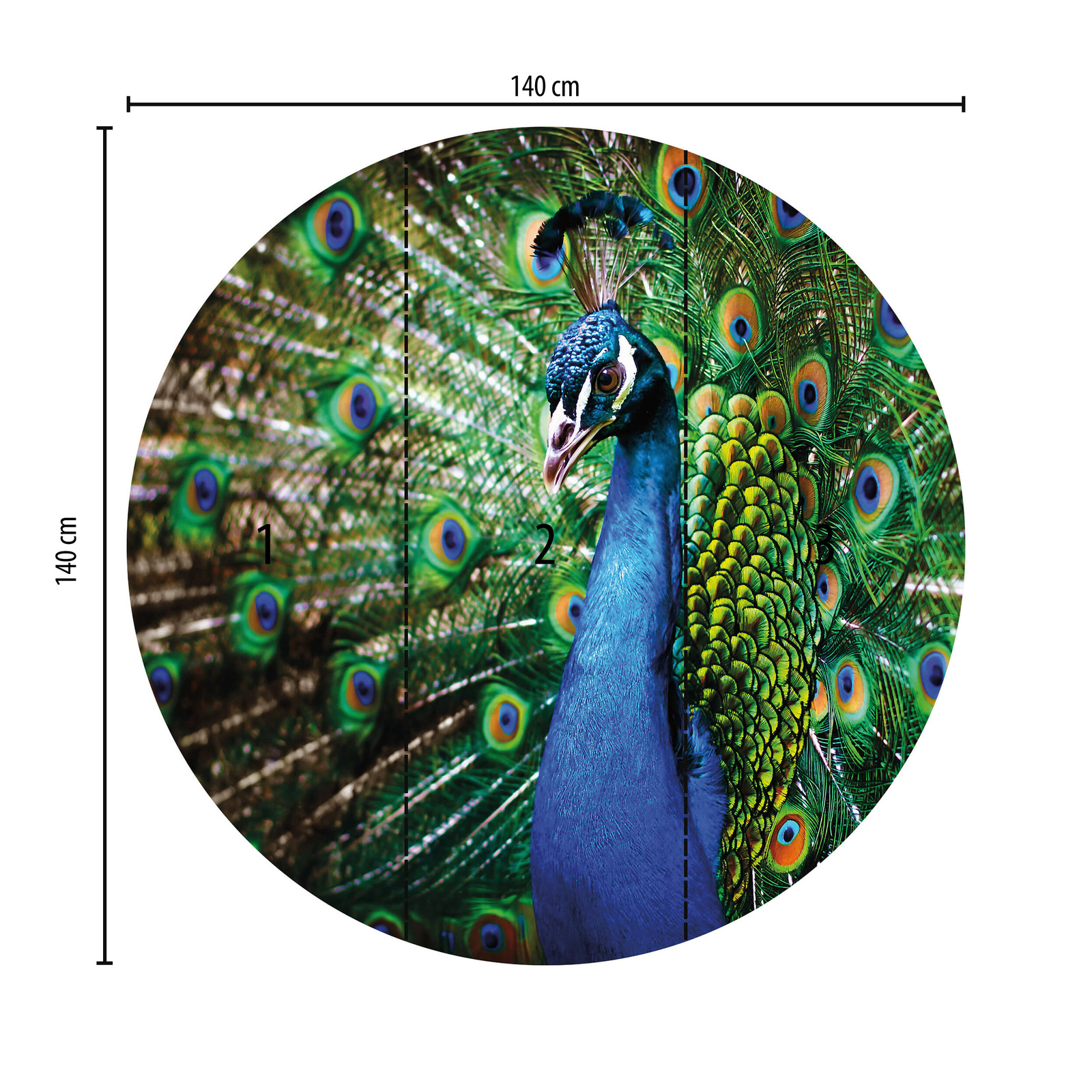             Photo wallpaper round peacock - green, blue, yellow
        