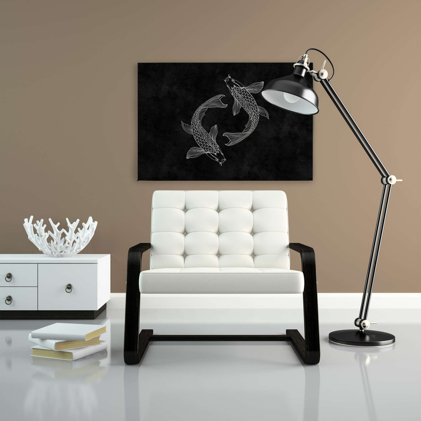             Pittura su tela Koi in bianco e nero con effetto lavagna - 0,90 m x 0,60 m
        