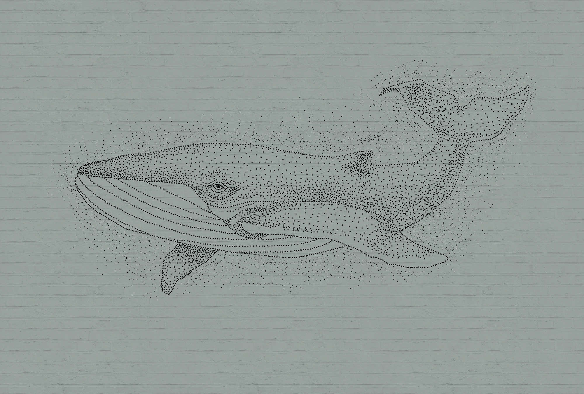             Stone wall mural with whale motif in drawing style
        