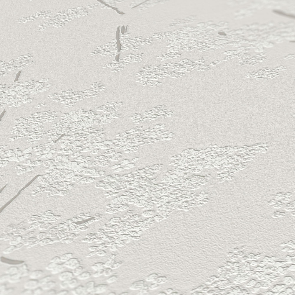             Vliesbehang met abstract bloemenpatroon - grijs, wit
        