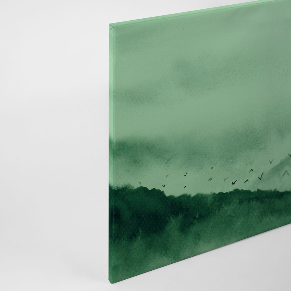             Canvas met mistig landschap in schilderstijl | groen, zwart - 0.90 m x 0.60 m
        
