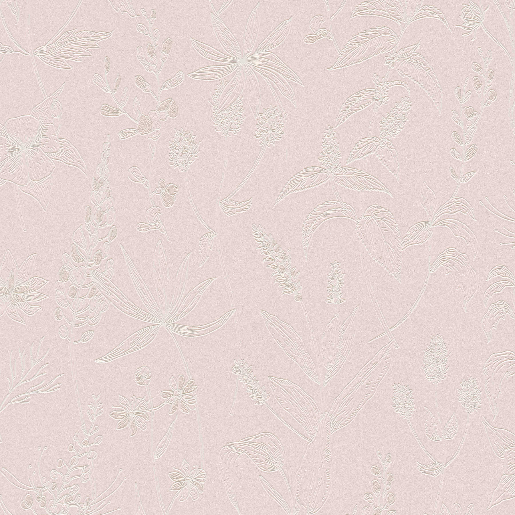 Papier peint intissé avec motif floral et accent métallique - rose, argent, blanc
