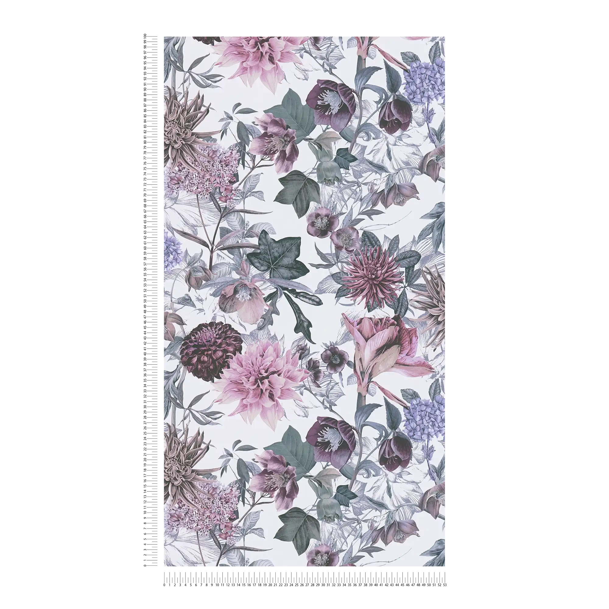             Carta da parati floreale con disegno di foglie - rosa, grigio
        