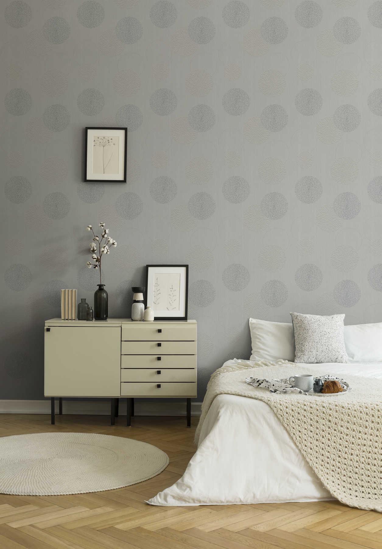             Non-woven wallpaper flowers in abstract design - grey
        