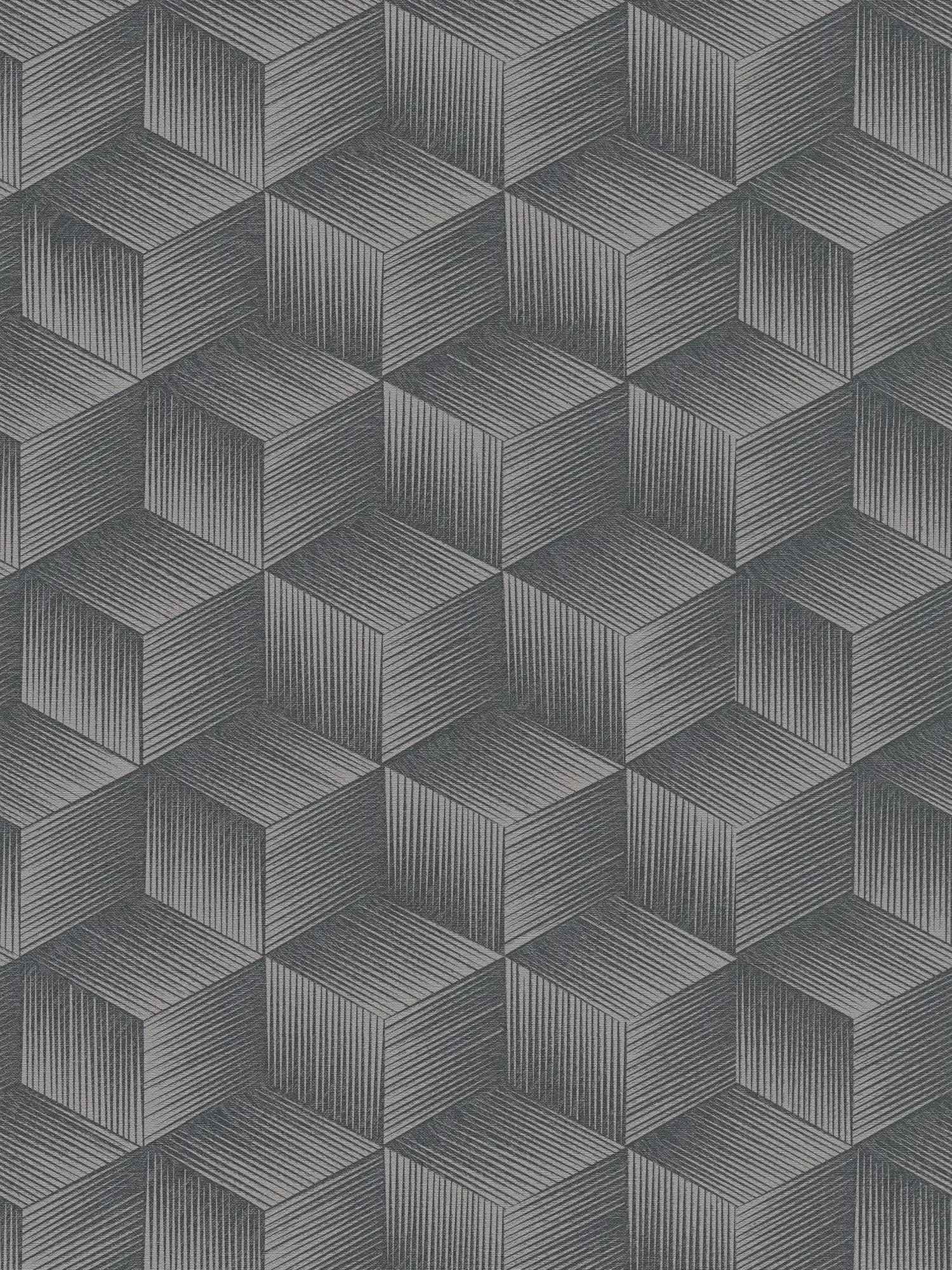 Papier peint 3D avec effet scintillant et motif carré sans PVC - noir, gris
