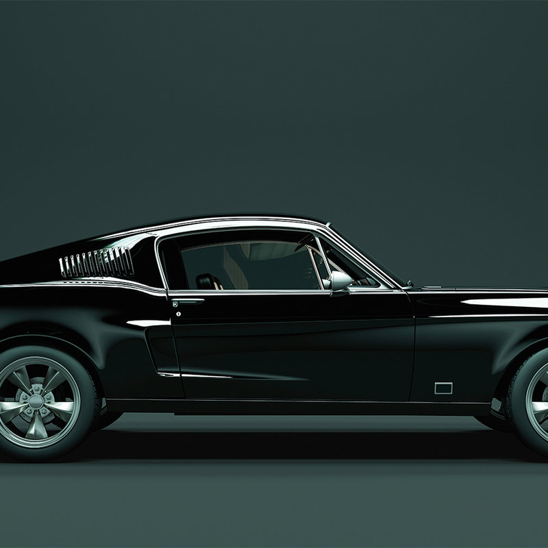 Mustang 1 - Digital behang, Mustang zijaanzicht, Vintage - Blauw, Zwart | Pearl gladde fleece
