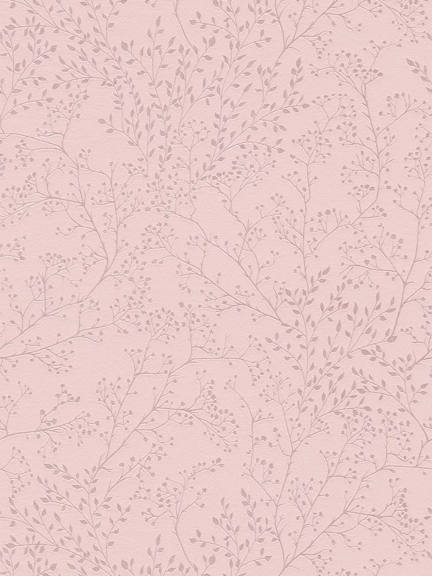 Carta da parati a tinta unita rosa con motivo a foglie, effetto lucido e texture
