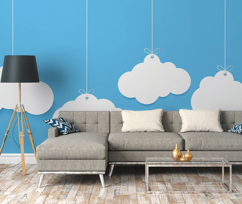             Kids room clouds mural - blue, white
        