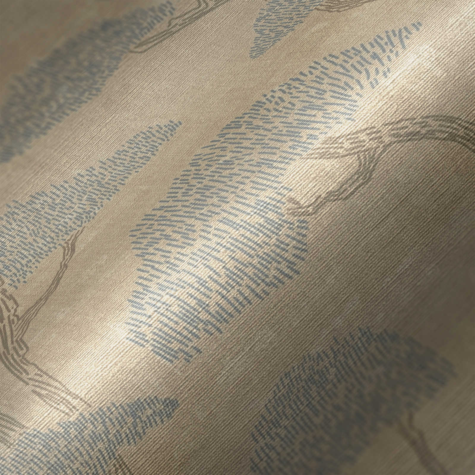             Papel pintado beige con motivos abstractos de pinos
        