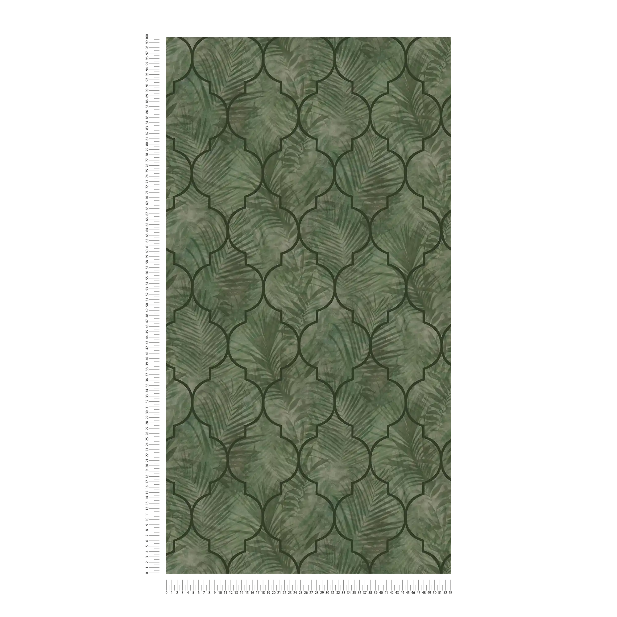             Non-woven wallpaper with leaf pattern on tile look - green
        