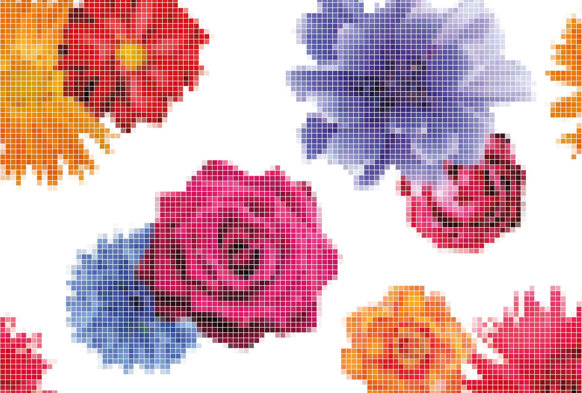             Pixel artwork mural - roses in graphic design
        