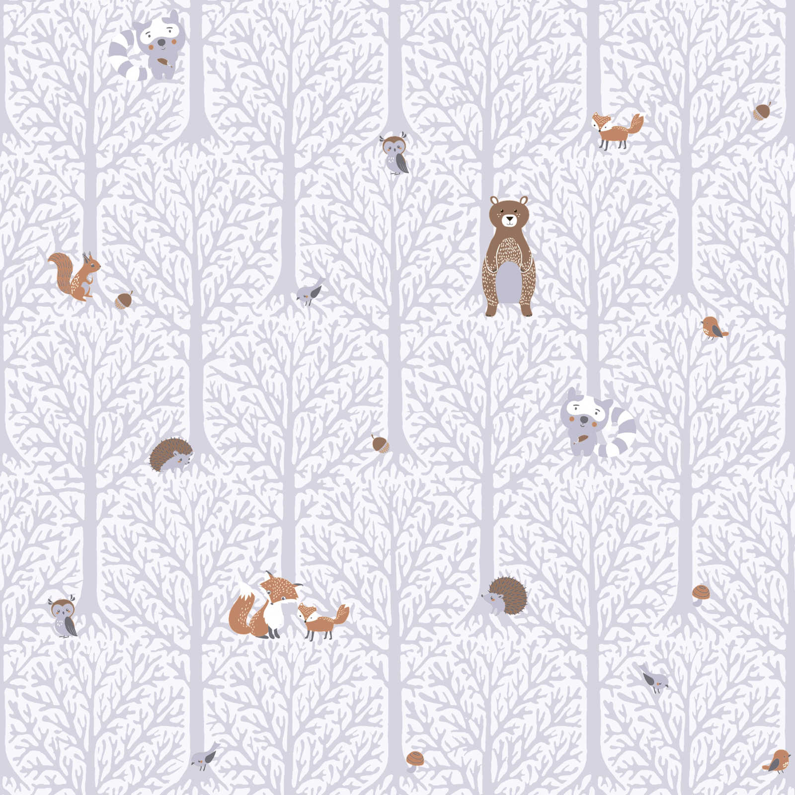         Nursery wallpaper girls forest animals - grey, white, brown
    