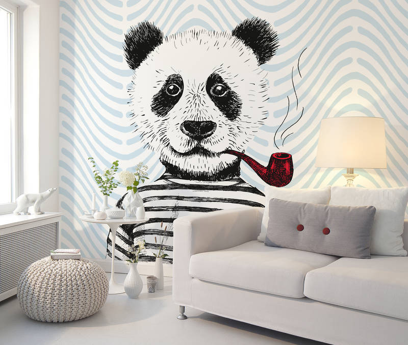             Muurschildering komisch ontwerp voor kinderkamer panda motief - blauw, rood, wit
        