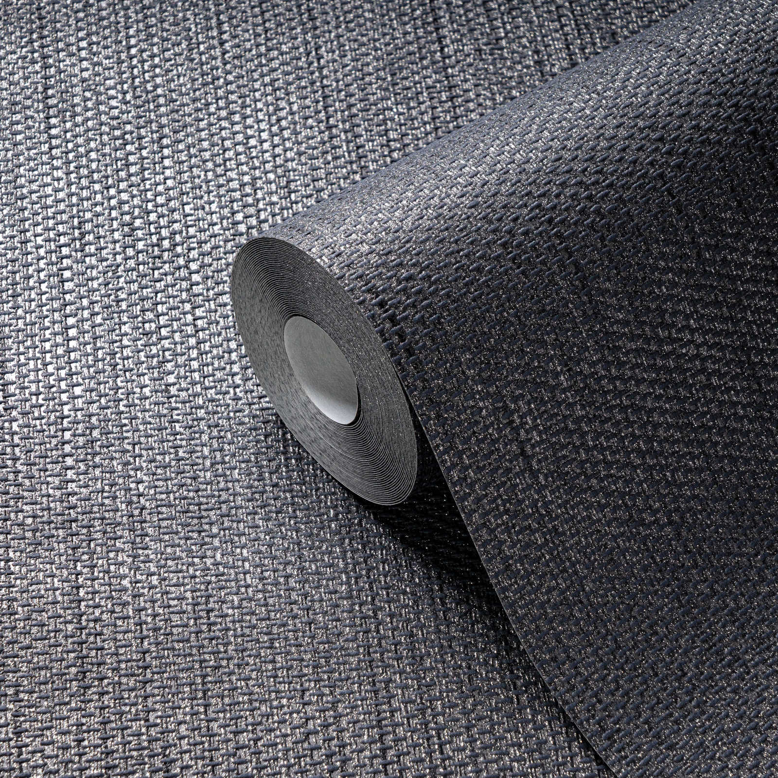             Linnenachtig behang met textielstructuur - grijs, zwart
        