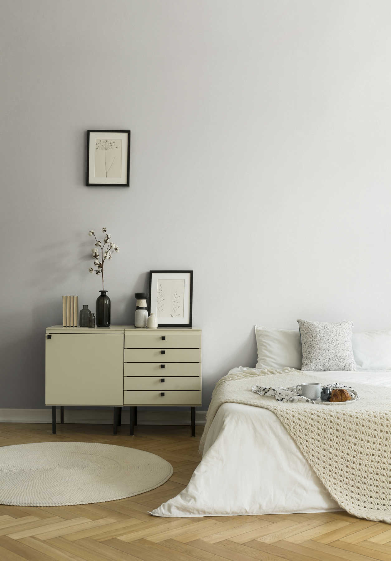             Textured wallpaper plain with linen look - cream, grey, white
        