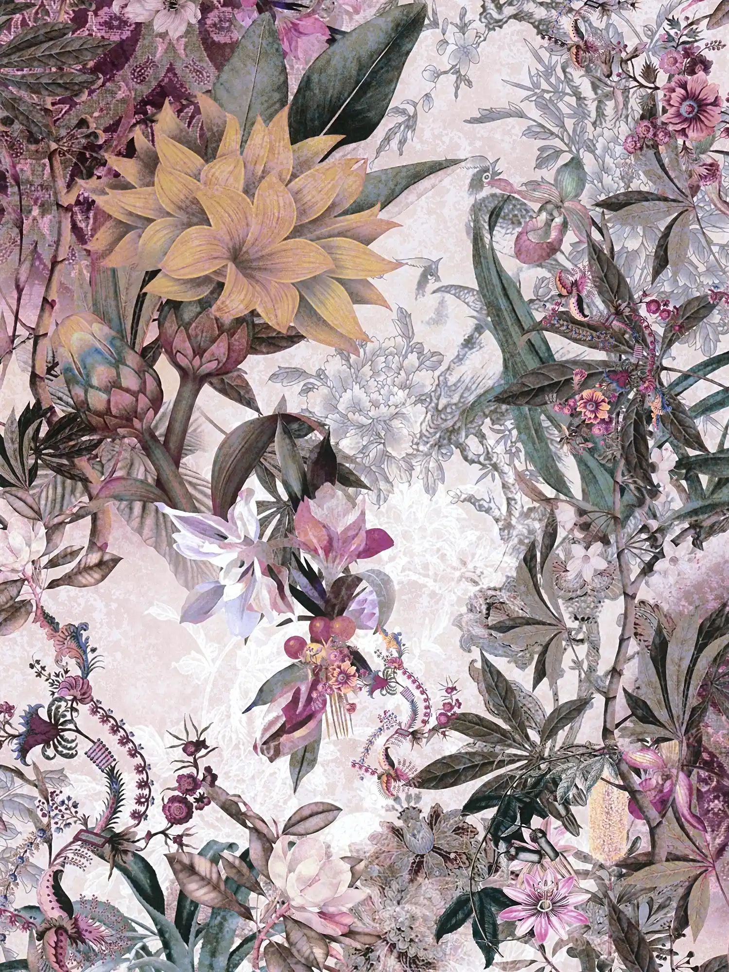 papel pintado con motivos florales - multicolor
