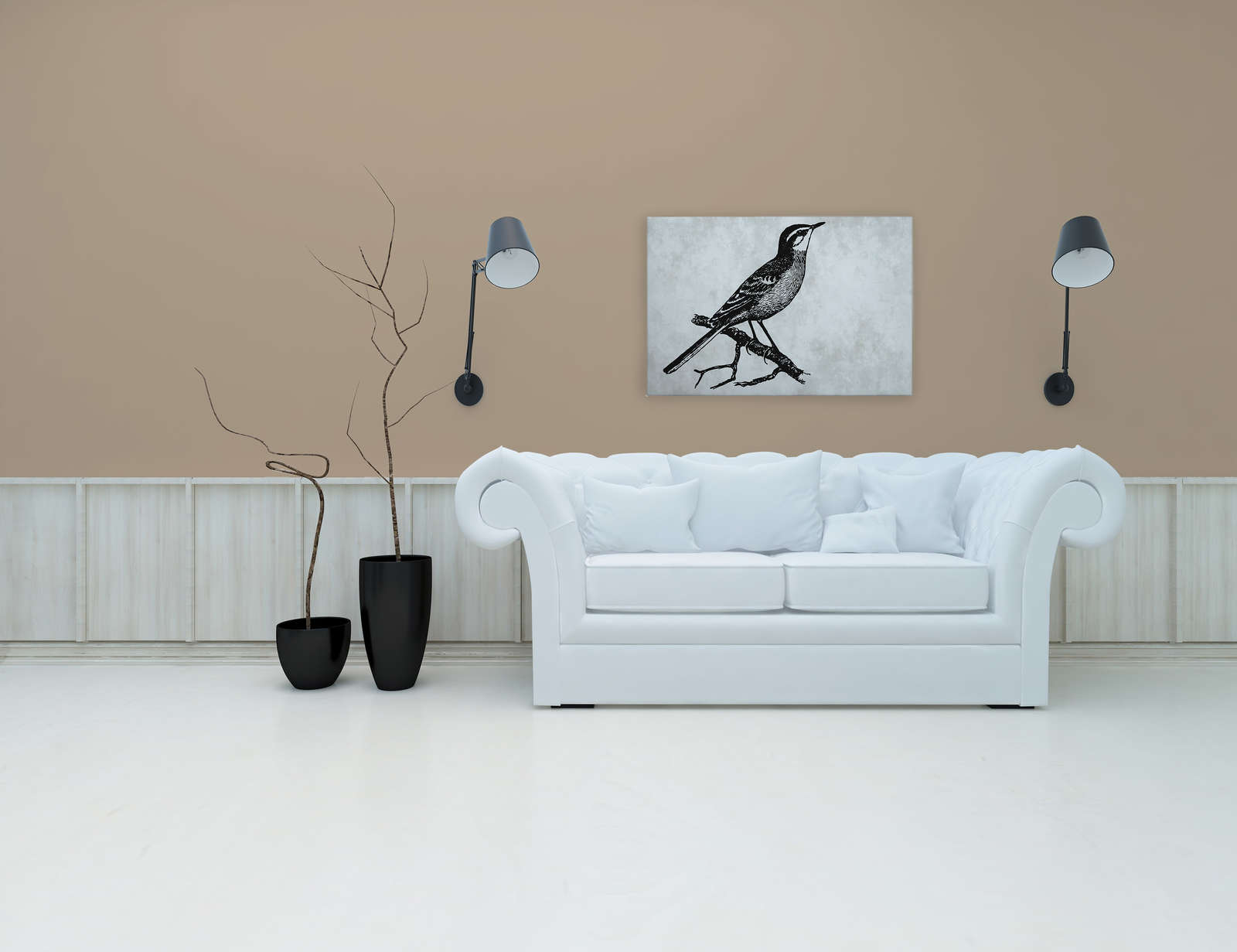             Oiseau toile look dessin avec aspect plâtre - 0,90 m x 0,60 m
        