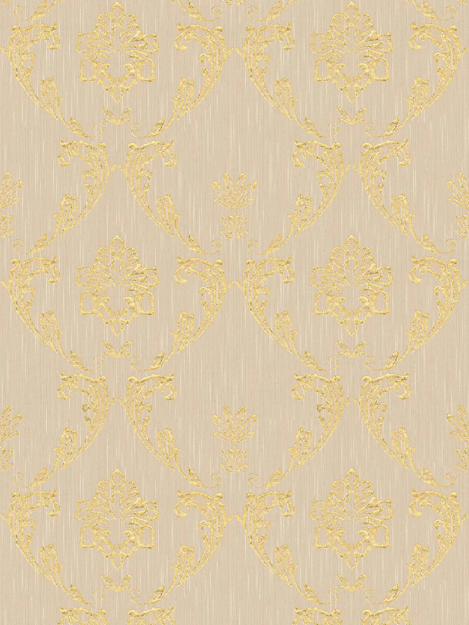 Ornamental wallpaper with floral elements in gold - gold, beige

